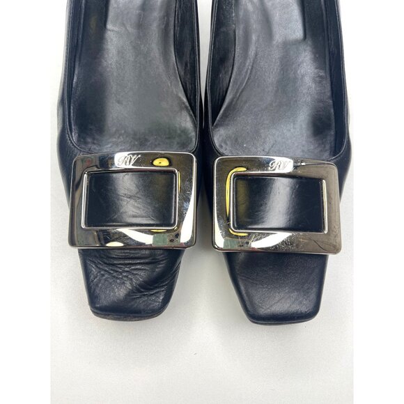 Roger Vivier Belle Vivier Buckle Pump Heels Leather  Black Block Heal Size 9.5 - Picture 4 of 12